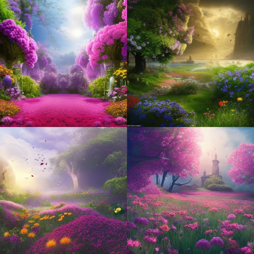 Epic Flowers in Sunshine Digital Matte Painting