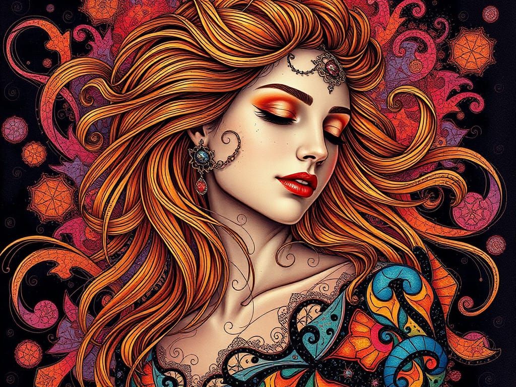 Golden Goddess in Sacred Geometry Tapestry