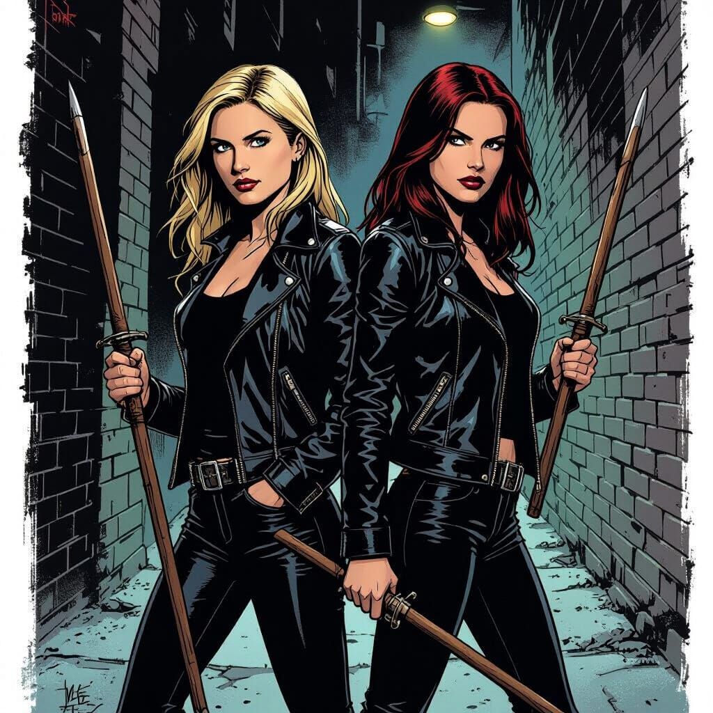 Buffy and Faith in Noir Comic Book Style