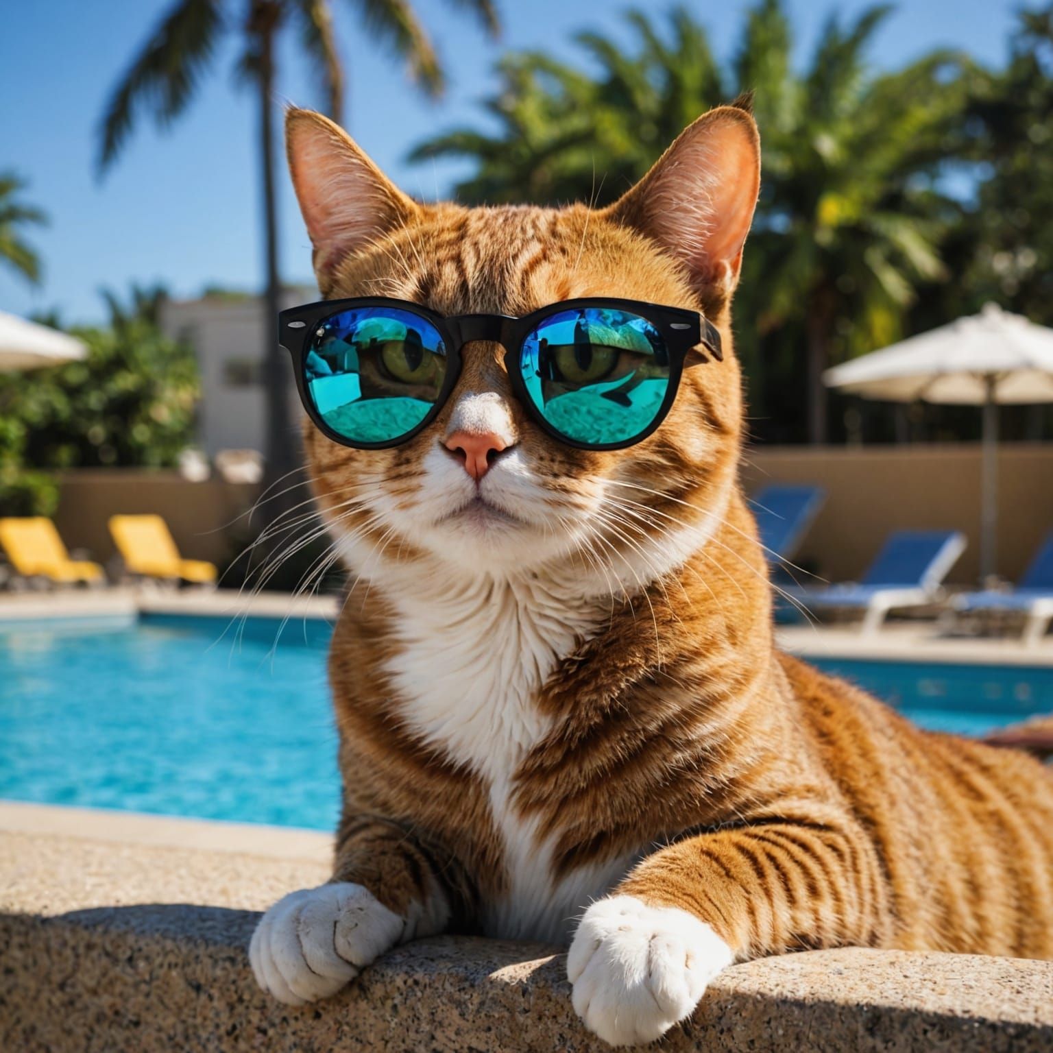 Cool Cat with Sunglasses by the Pool