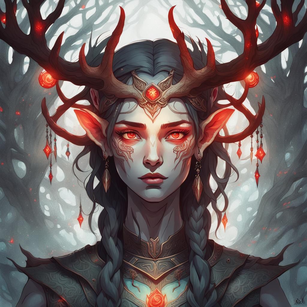 Mystic Elf Portrait with Glowing Tattoos