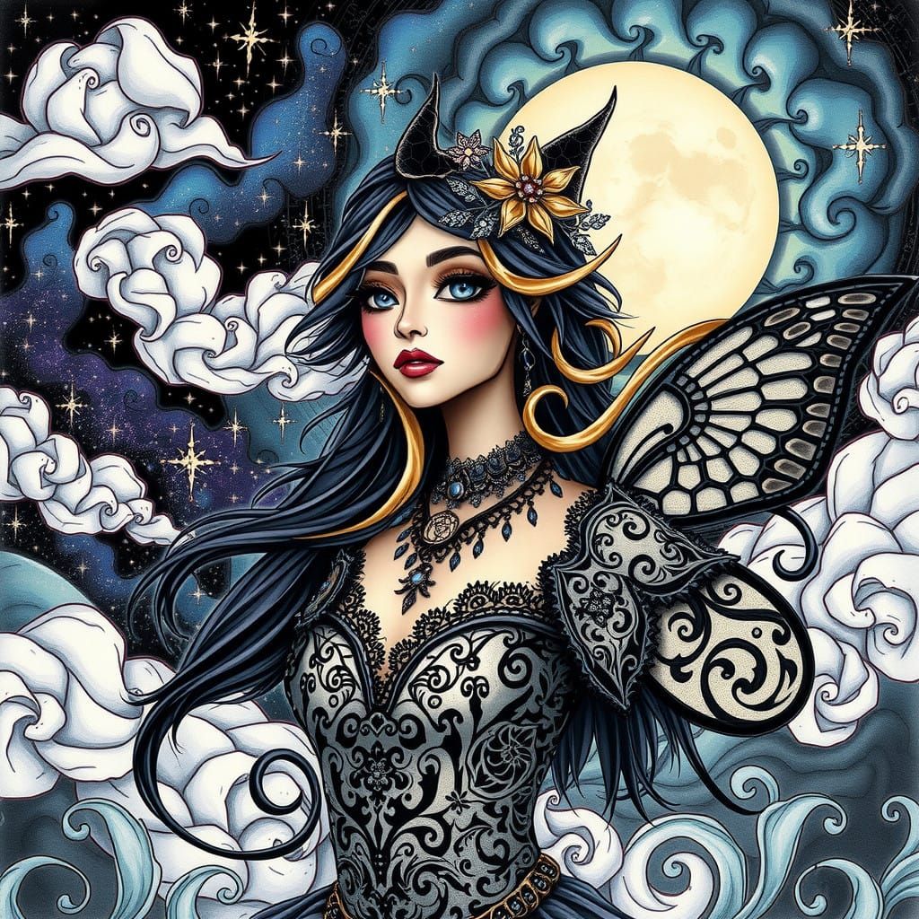 Whimsical Vixen in a Kaleidoscopic Night Sky