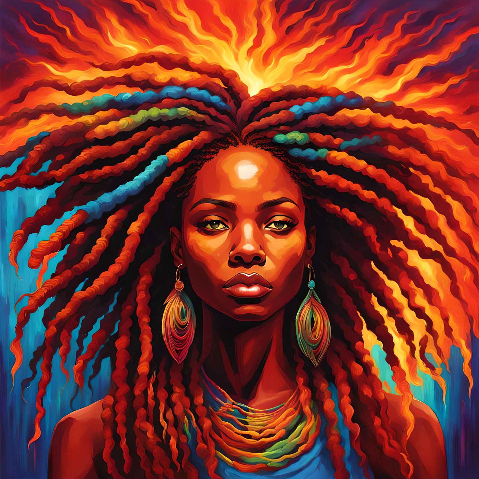 Phoenix Woman with Locs in Neon Colors