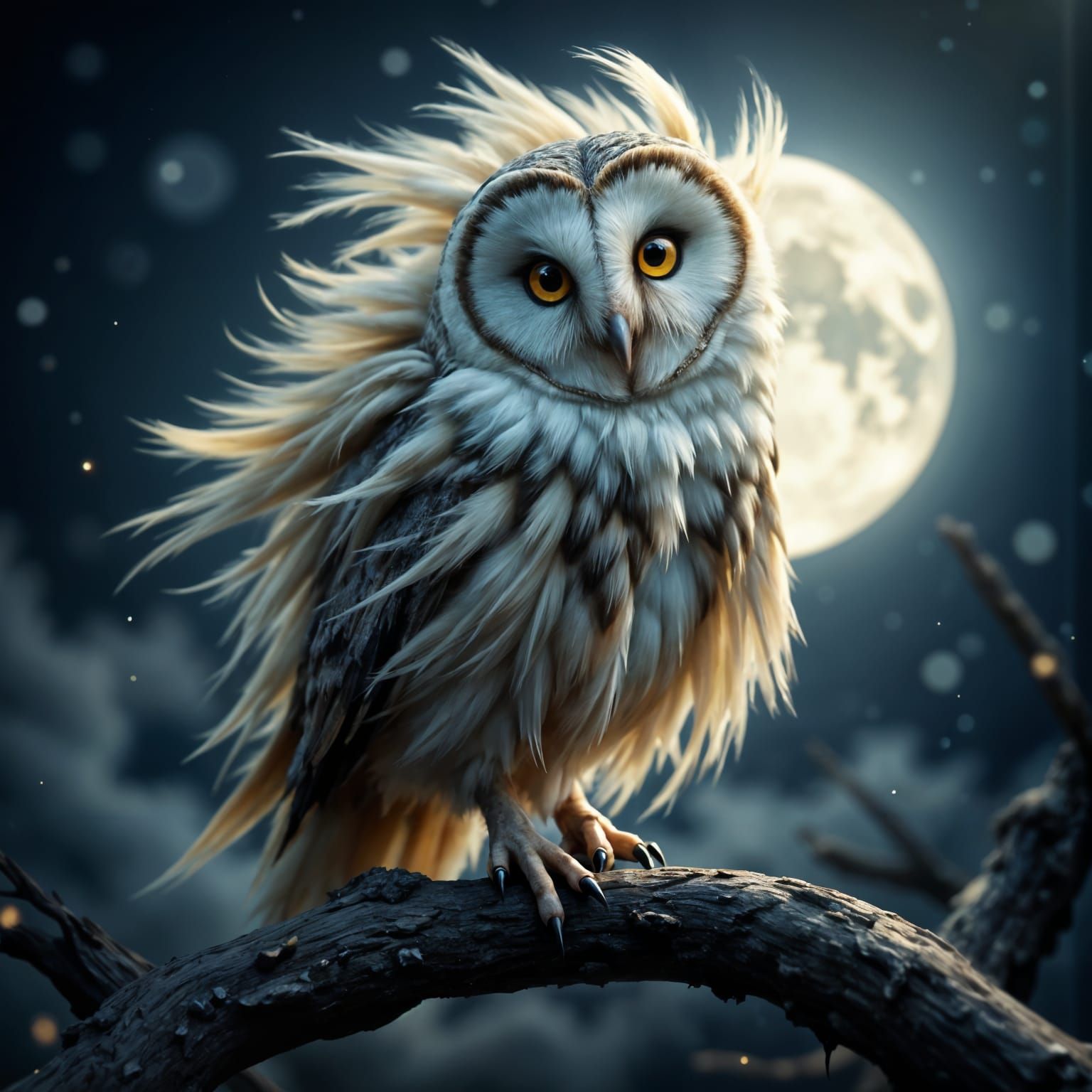 Ethereal Barn Owl Under Full Moon in Hyper-Realistic Cinemat...