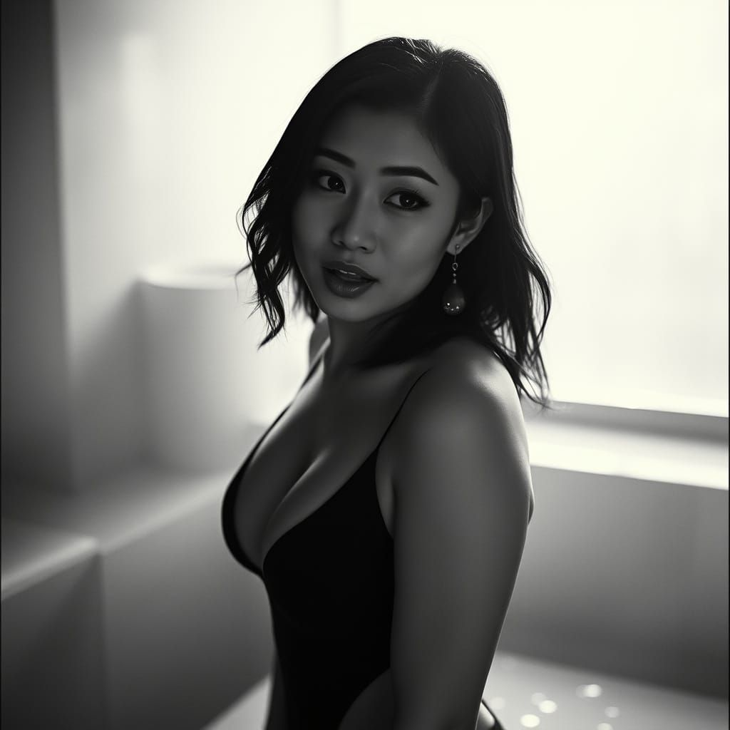 Sensual Chinese Woman in Dramatic Black and White