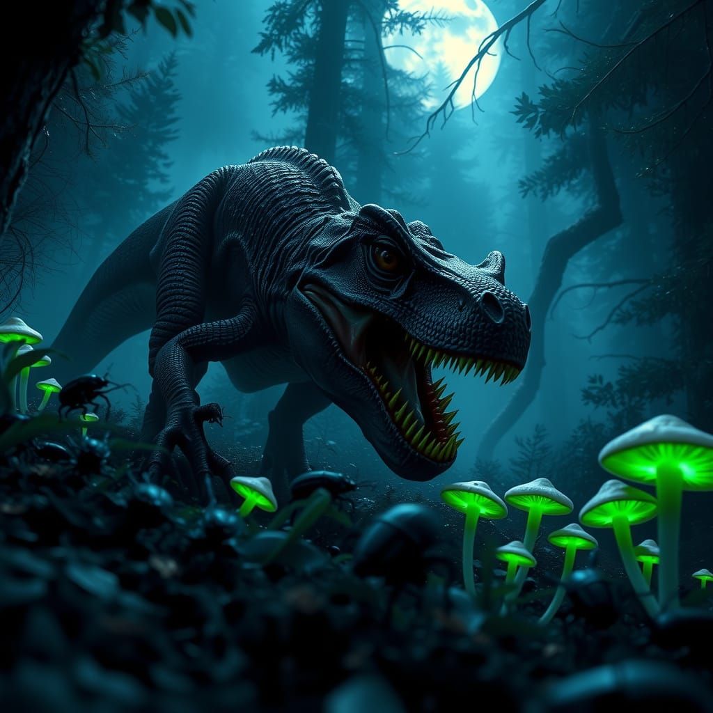 Dark Fantasy Raptor Hunts Under Ethereal Moonlight