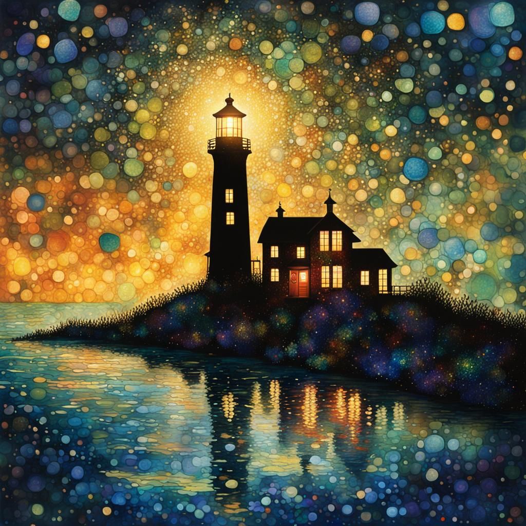 Cosmic Lighthouse Fantasy in Alcohol Ink Style