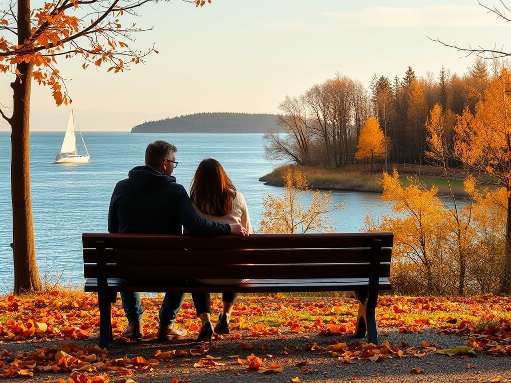 Couple Watching Golden Leaves Fall at Golden Hour