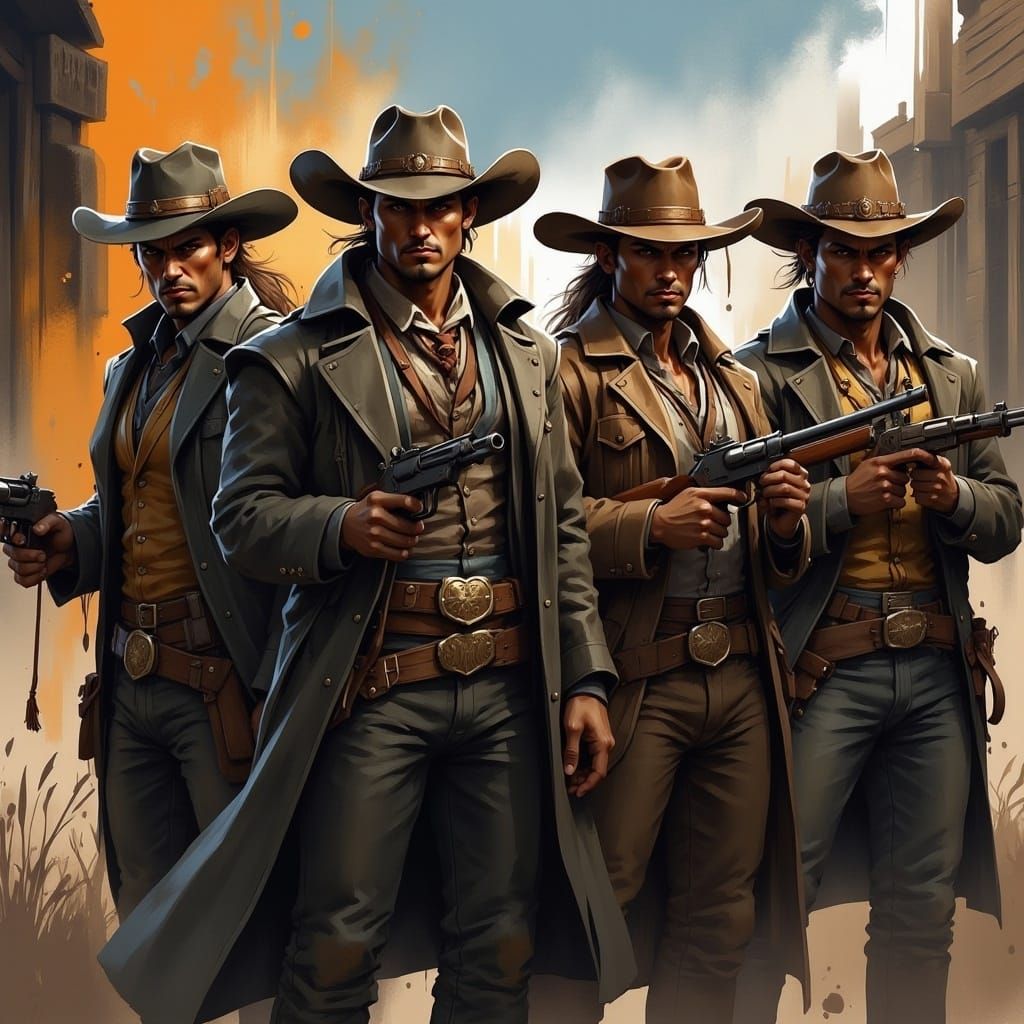 Four Angry Cowboys in Gritty Western Art