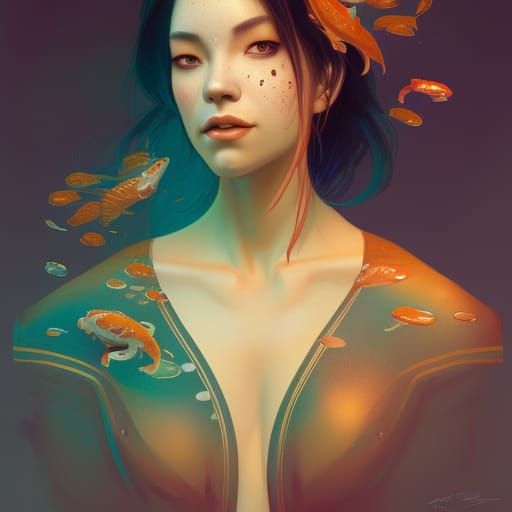 Koi Fish Woman Portrait in Hyperdetailed Style