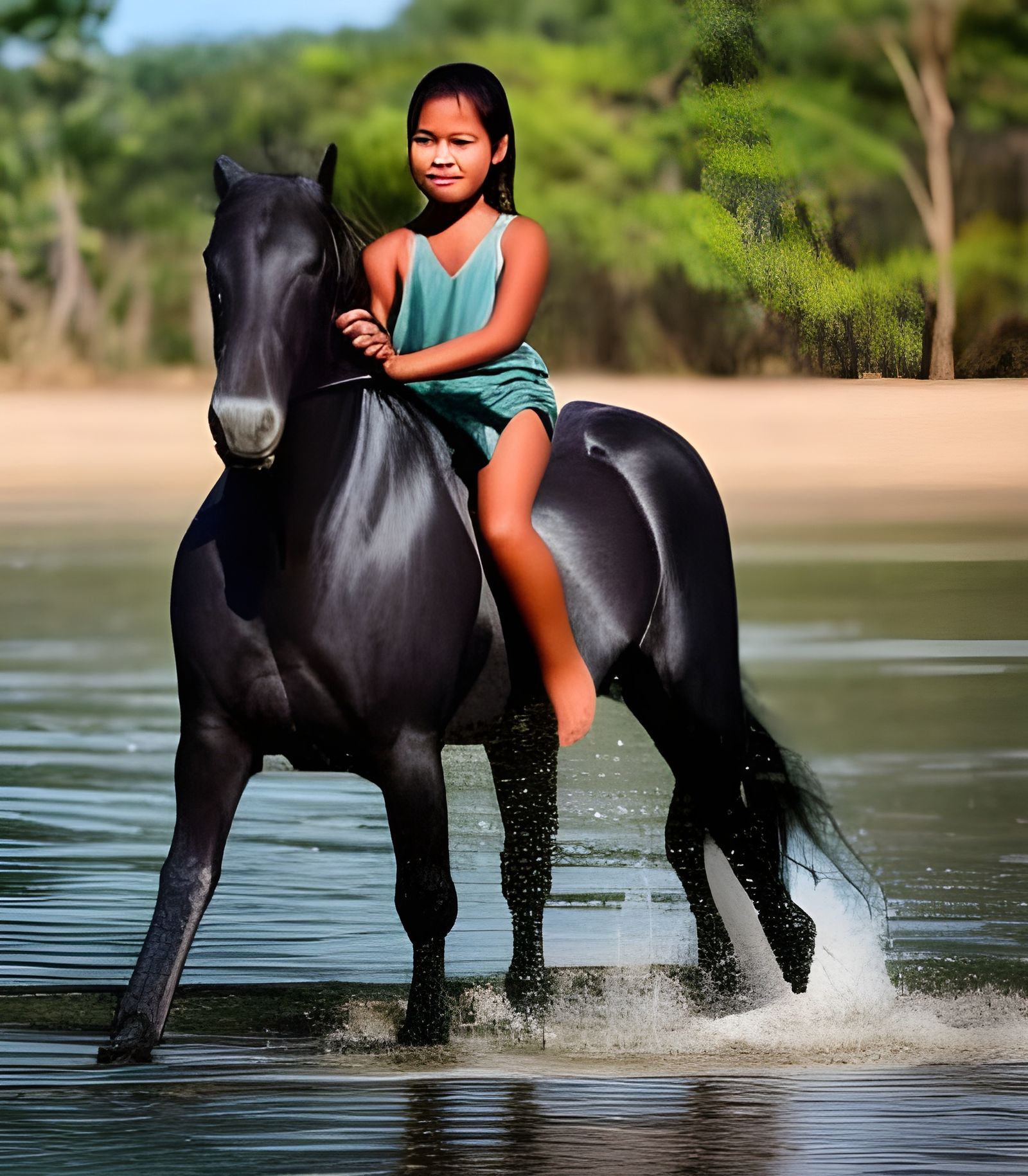Cambodian girl riding a horse.