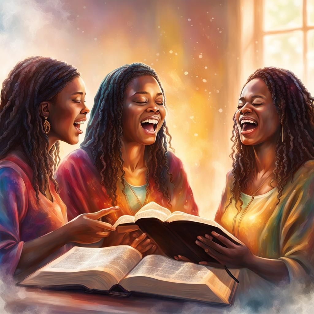 Women Worshiping with Bible in Hyperrealistic Style