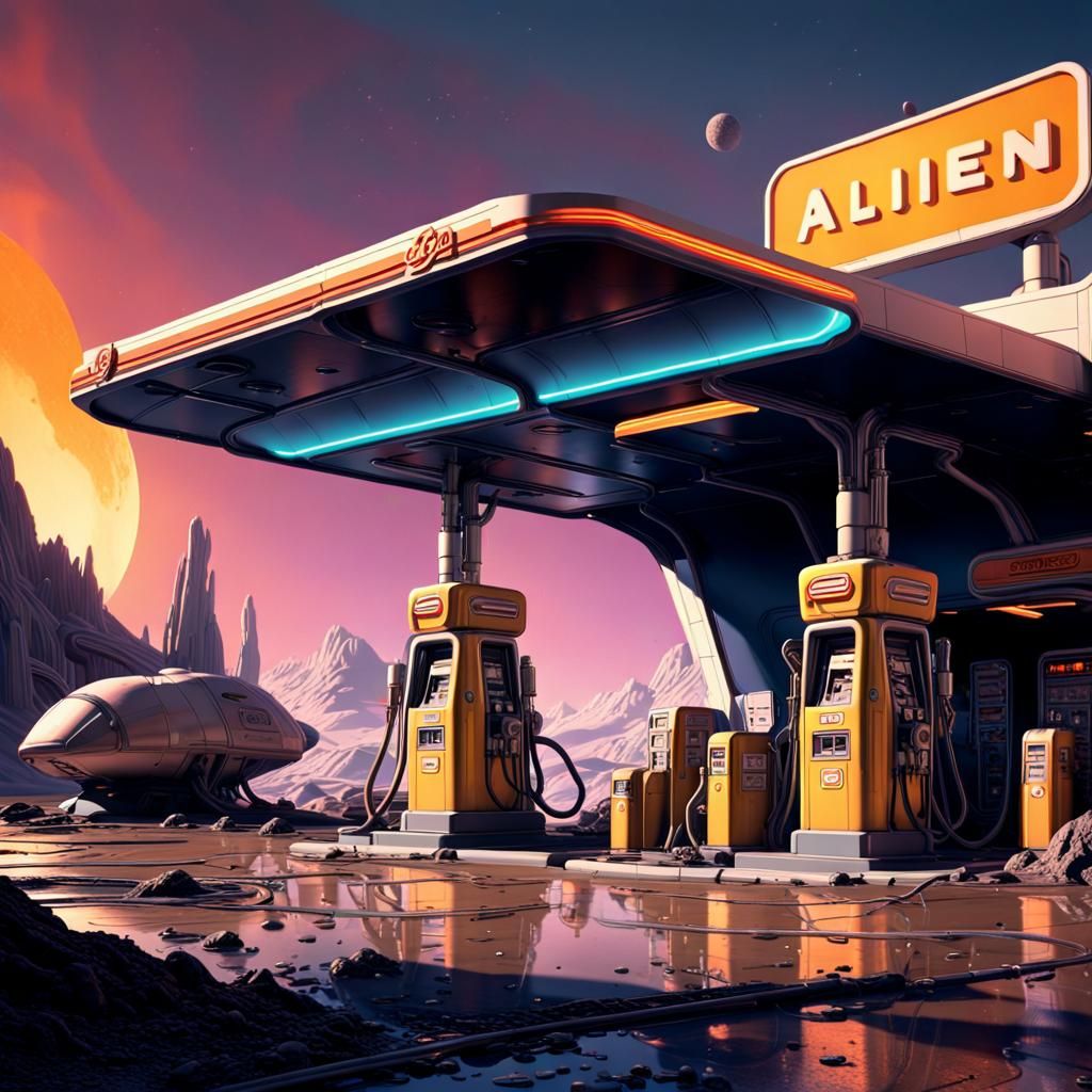 Alien Gas Station on Asteroid: Sci-Fi Concept Art