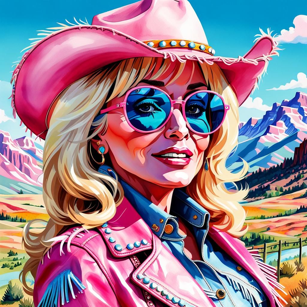Dolly Parton Pop Art Portrait in Watercolor Style