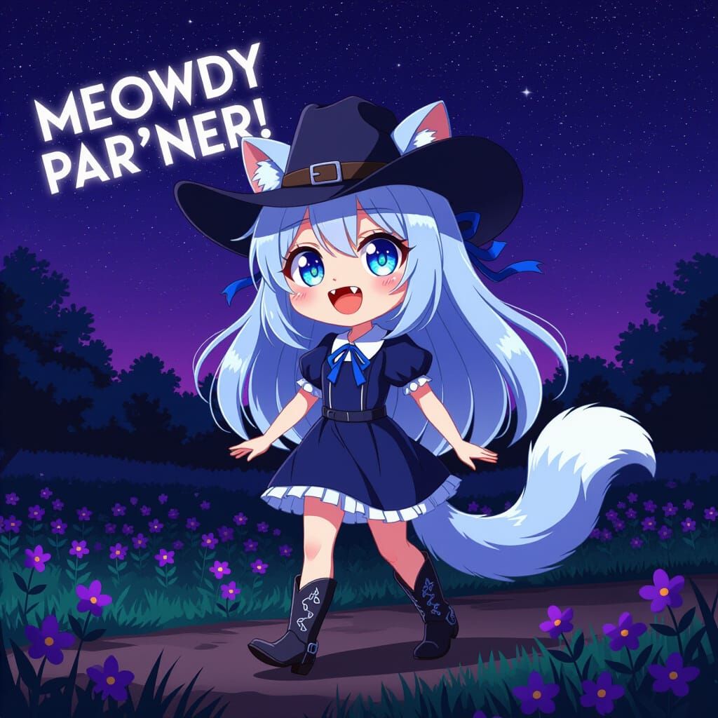 Cute Anime Catgirl in Synthwave Style