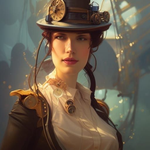 Steampunk Woman Traveler Portrait in 8K Resolution