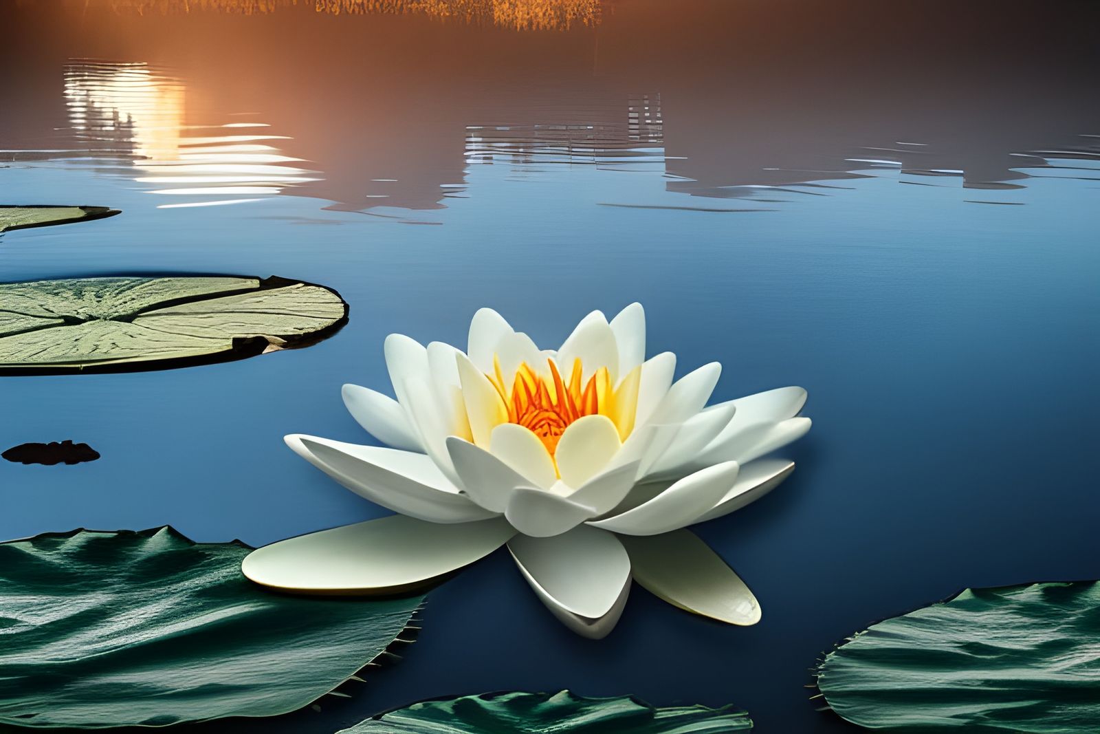 White Water Lily at Sunset: Detailed Digital Painting