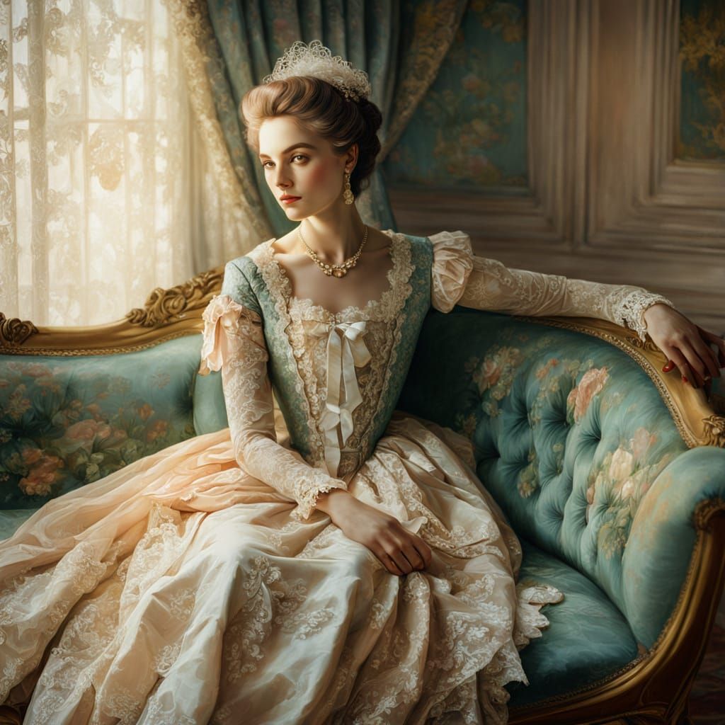 Elegant Rococo Lady Portrait in Oil Painting Style
