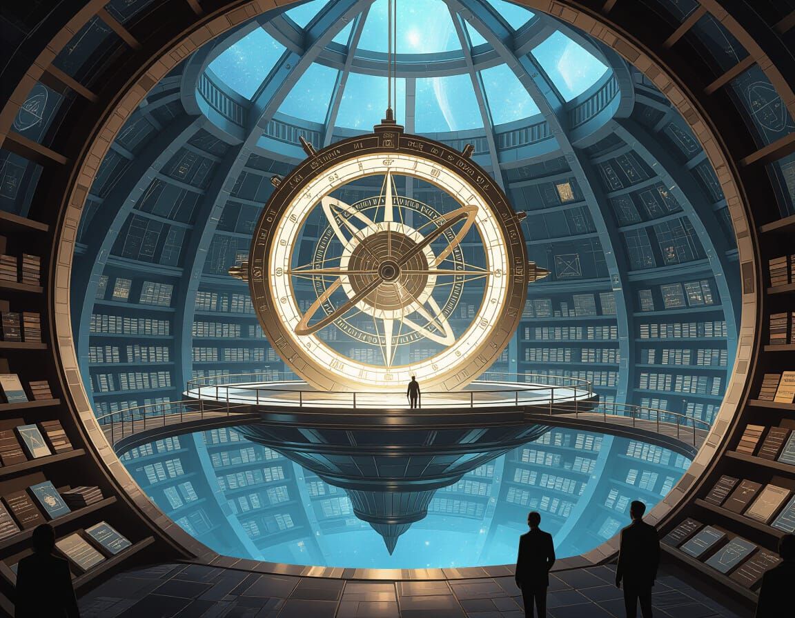 Ancient Astrolabe Artifact in Floating Crystalline Treehouse