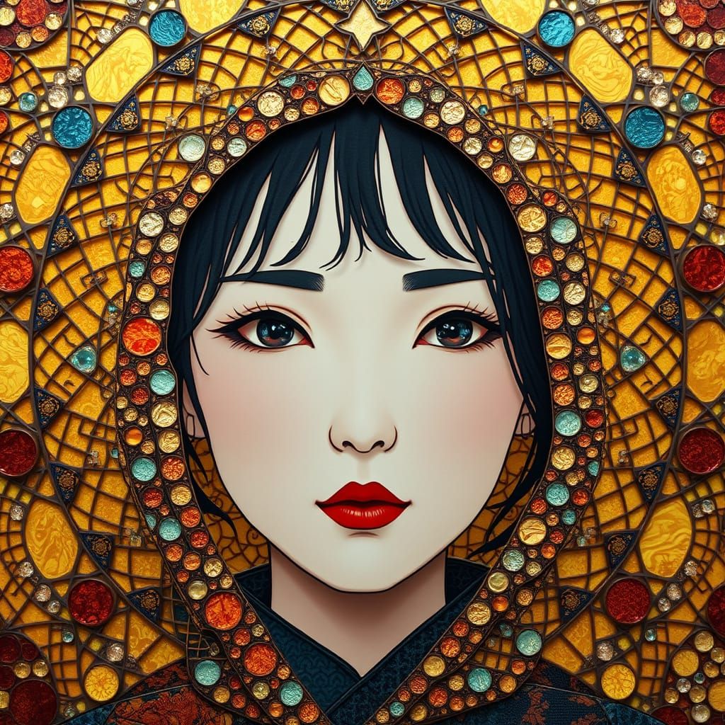 Abstract Mosaic Portrait in Anime Style