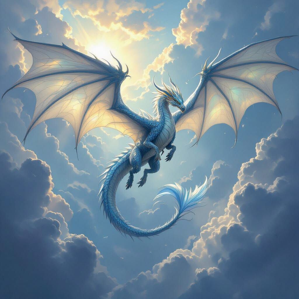 Majestic Wind Dragon Soaring Through Turbulent Sky