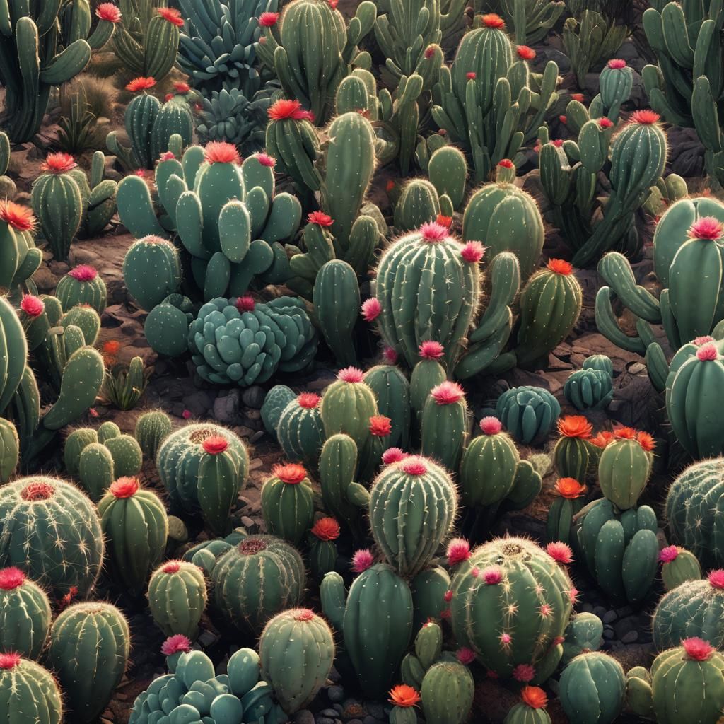 Surreal Cactus Silhouette in a Fantastical Night Landscape