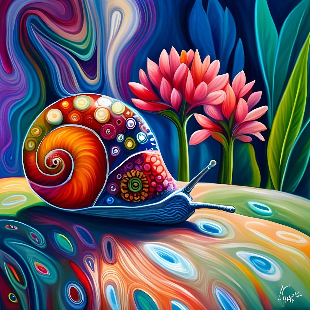 Bohemian Crystal Flower Snail in Impasto Style