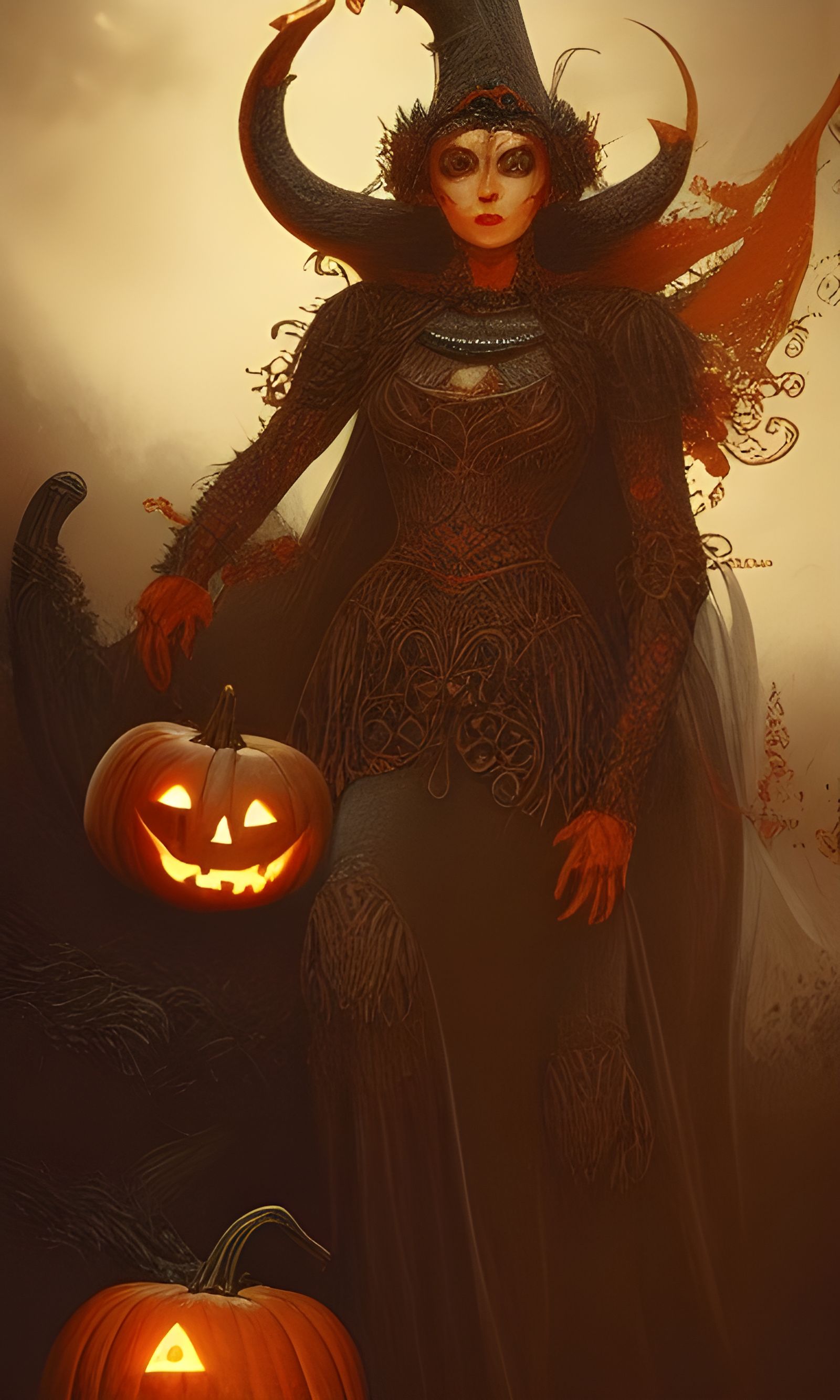 Halloween Queen Portrait in Ornate Pumpkin Armor