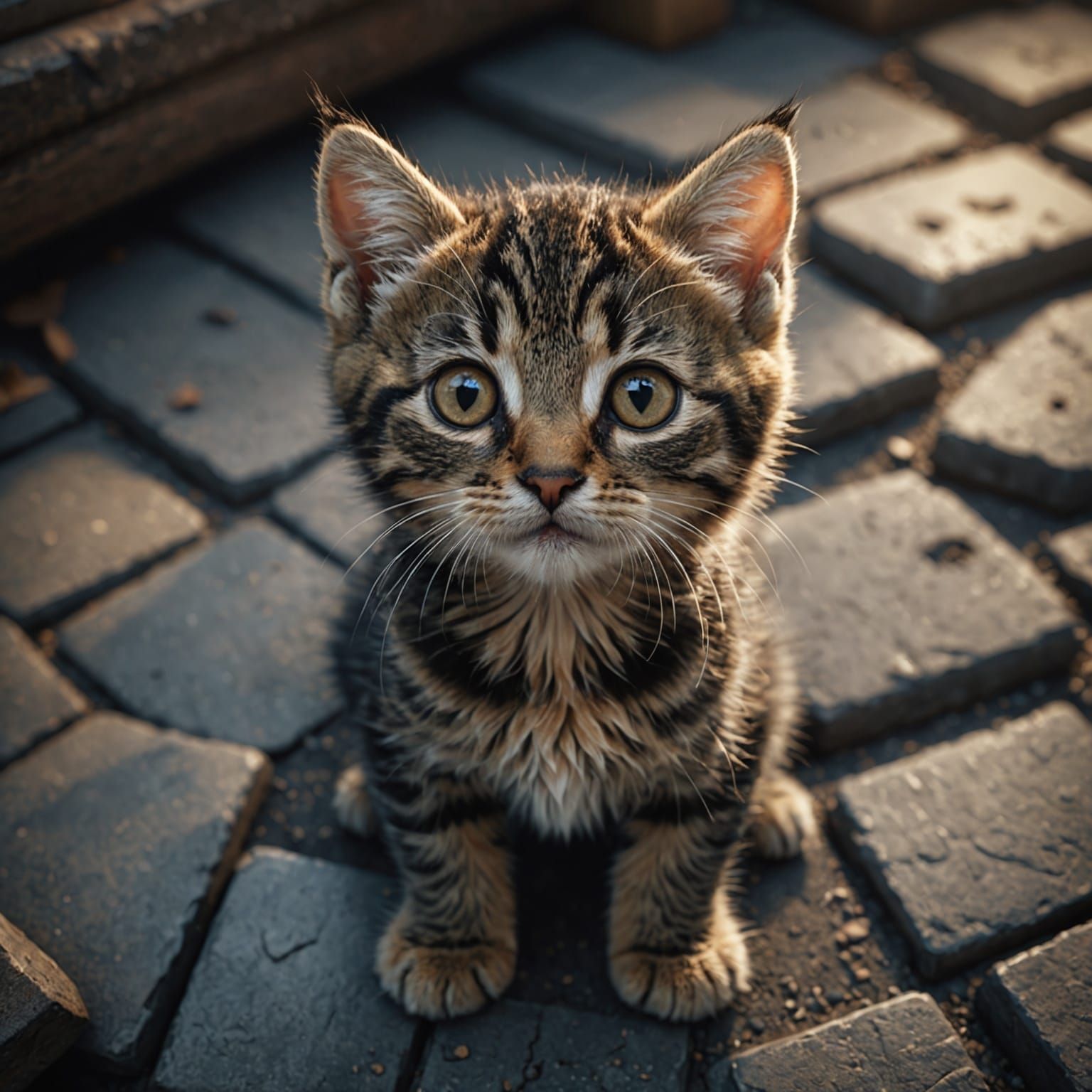 Adorable Tabby Kitten Looking Up in Hyper-Realistic Detail