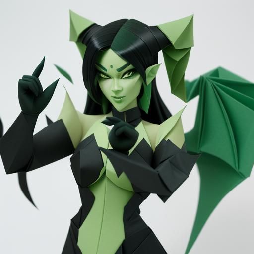 Shego as Dragon in Origami Papercraft Style