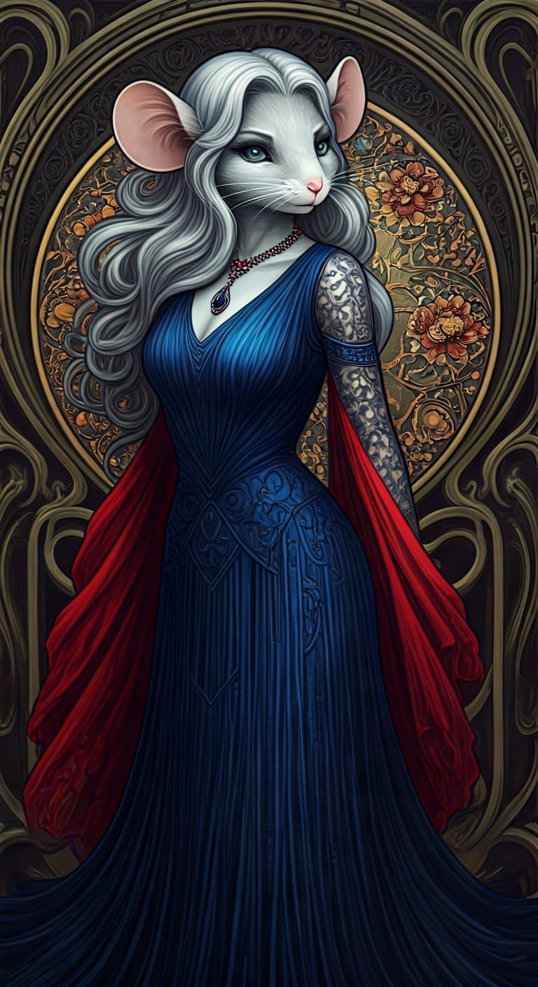 Mouse-Woman at Masquerade, Art Nouveau Portrait