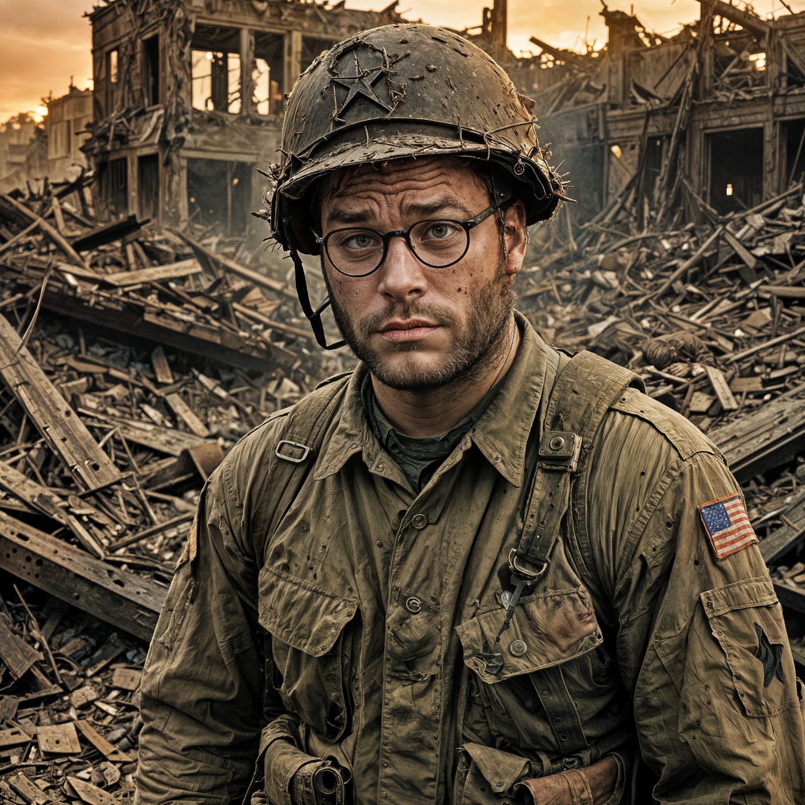 Seth Rogan as Weary WWII Soldier, Impressionistic Style