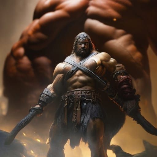 Conan the Barbarian in Dark Cave, Fantasy Art