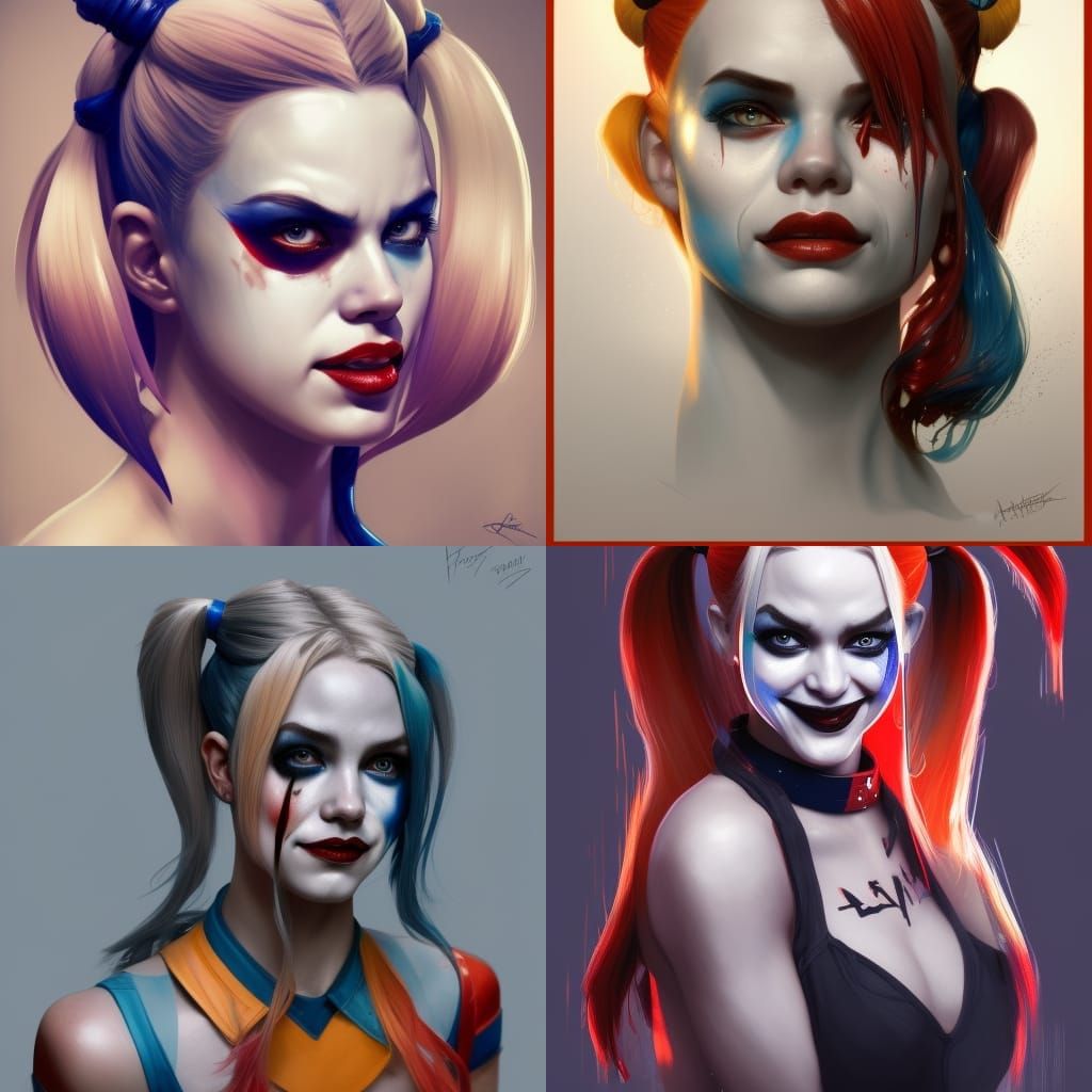 Harley Quinn Portrait in Art Nouveau Style