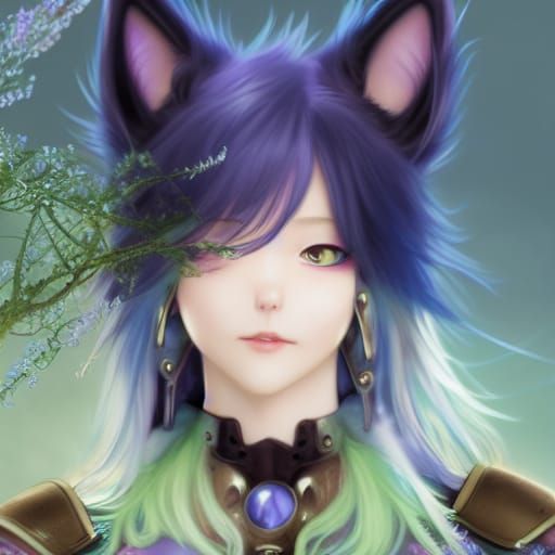 Anime Cat Girl Portrait in Art Nouveau Style