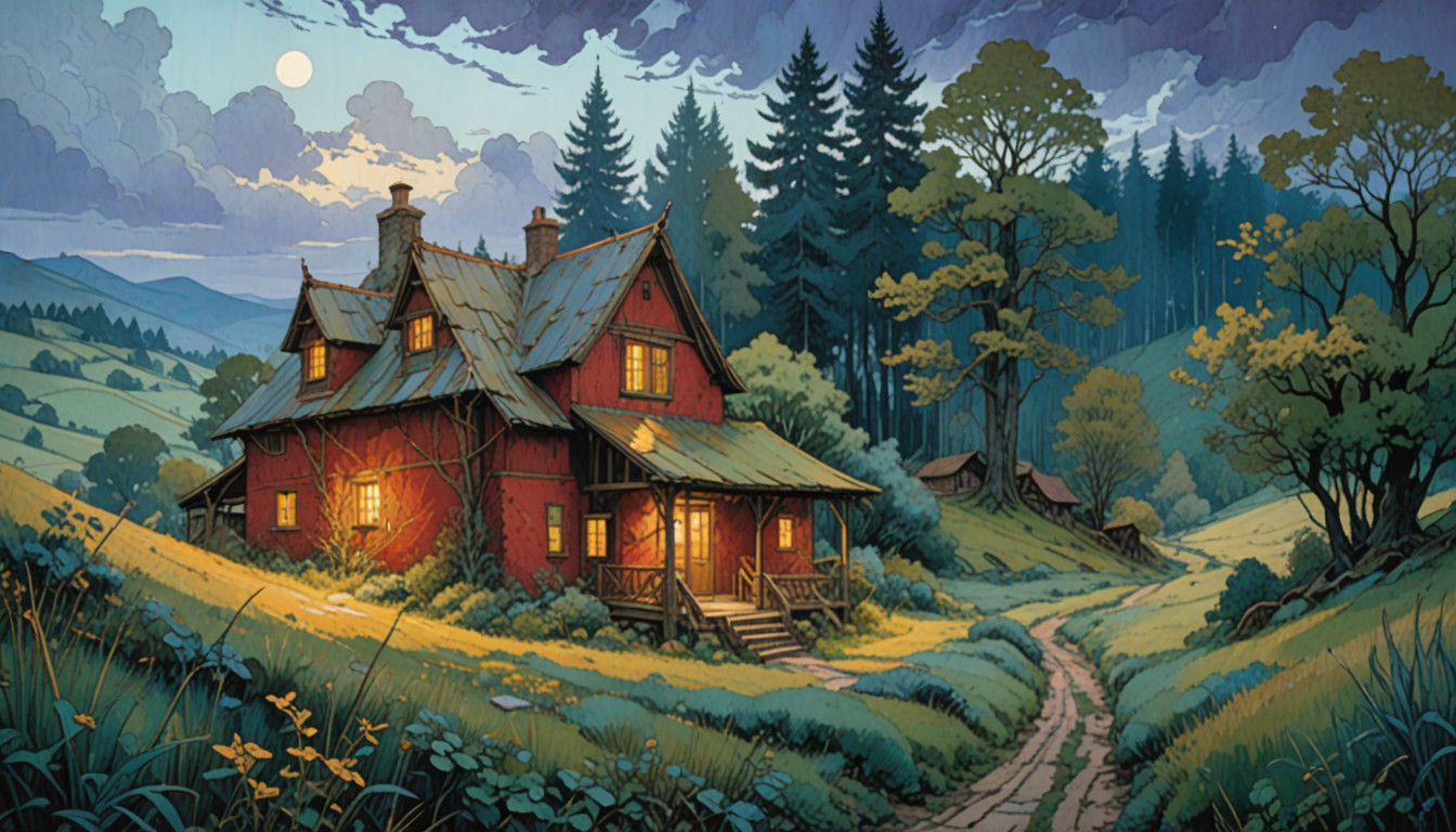 Romantic Village Home Under Mystical Twilight