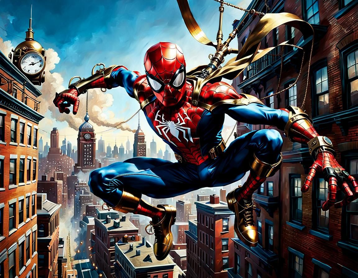 Steampunk Spider-Man Swings Through Clockwork City