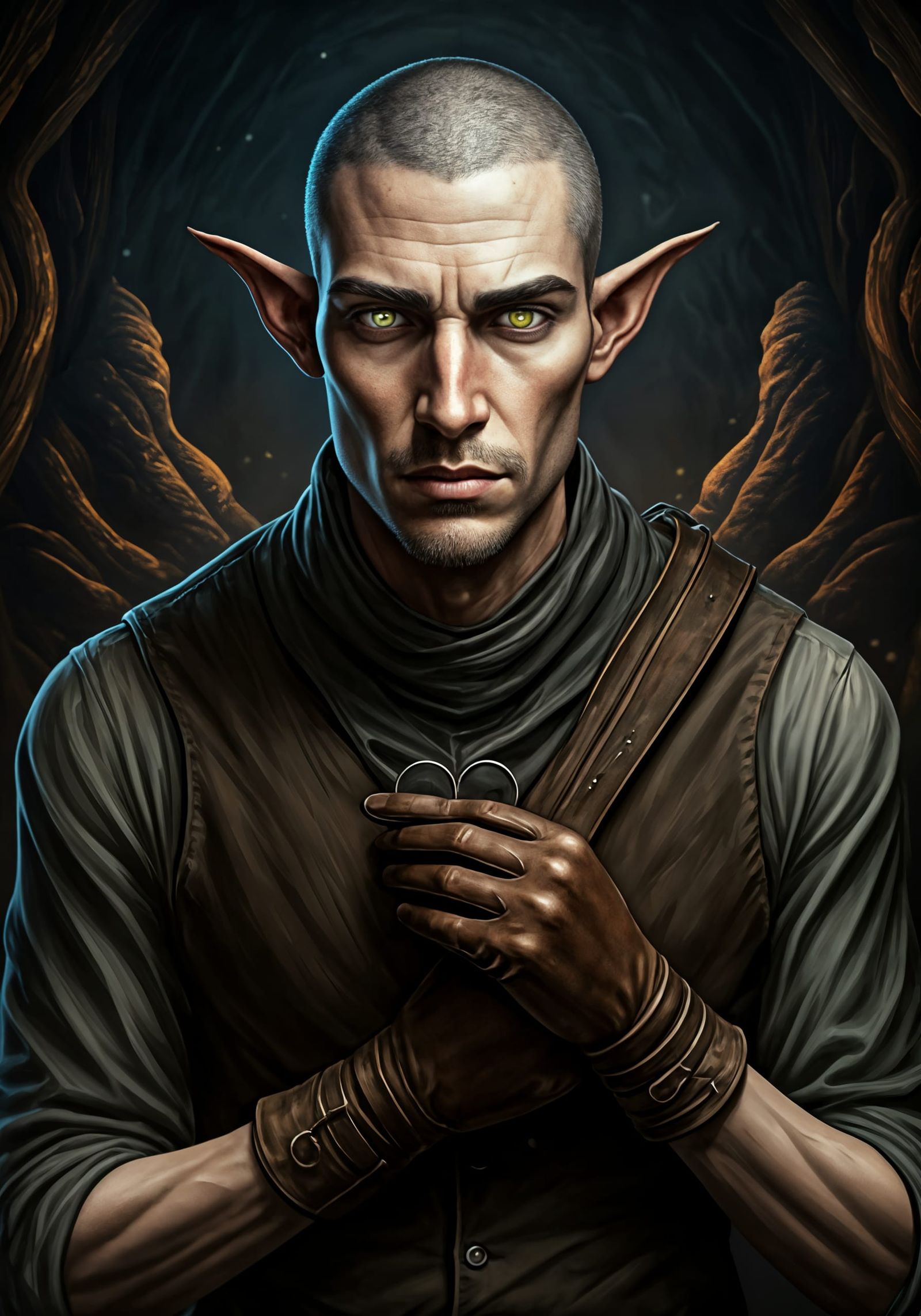 Ethereal Half-Elf Sorcerer in Shadowy Ambiance