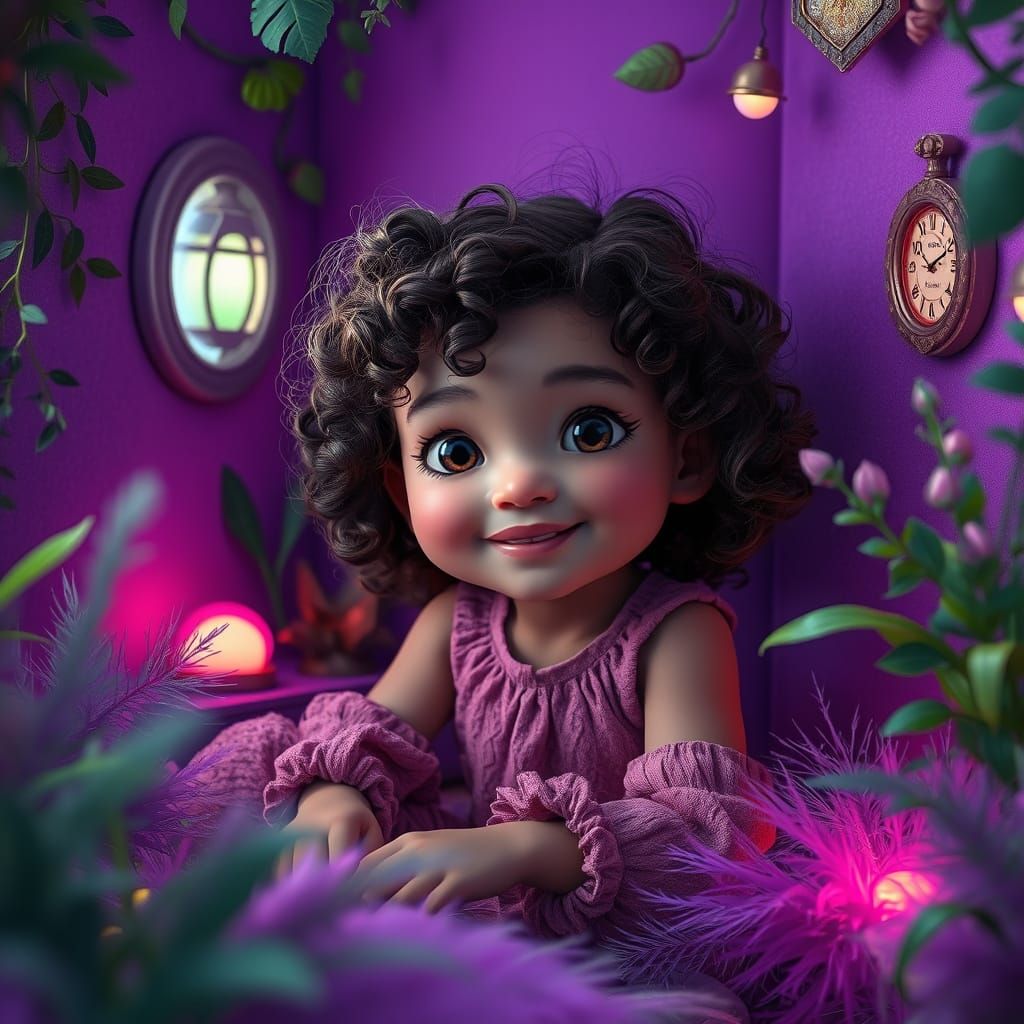 Girl in Whimsical Purple Dreamscapes