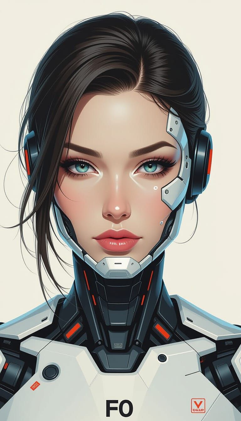 Robotic Woman Portrait in Digital Art Style