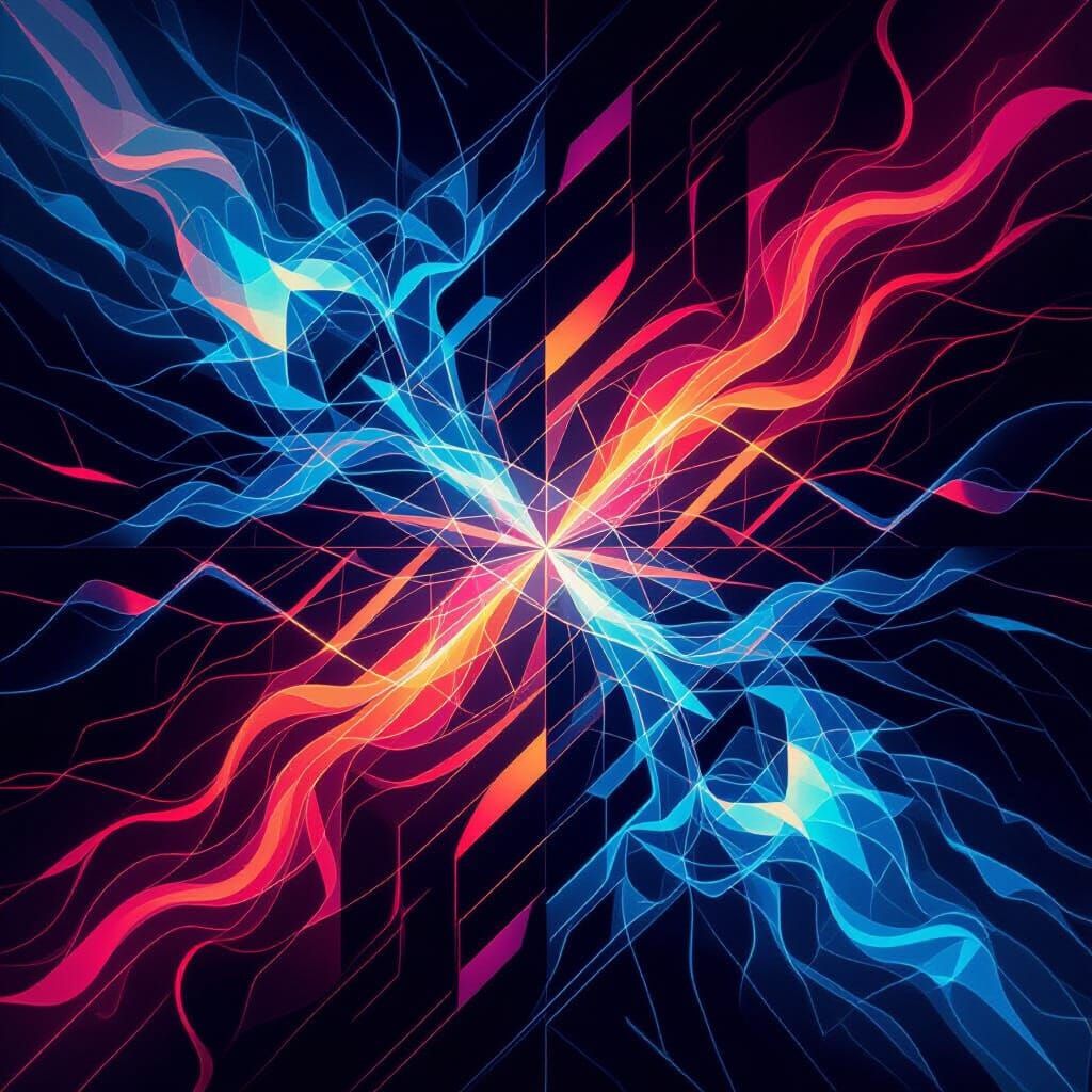 Vibrant Abstract Art with Neon Lights and Geometric Shapes