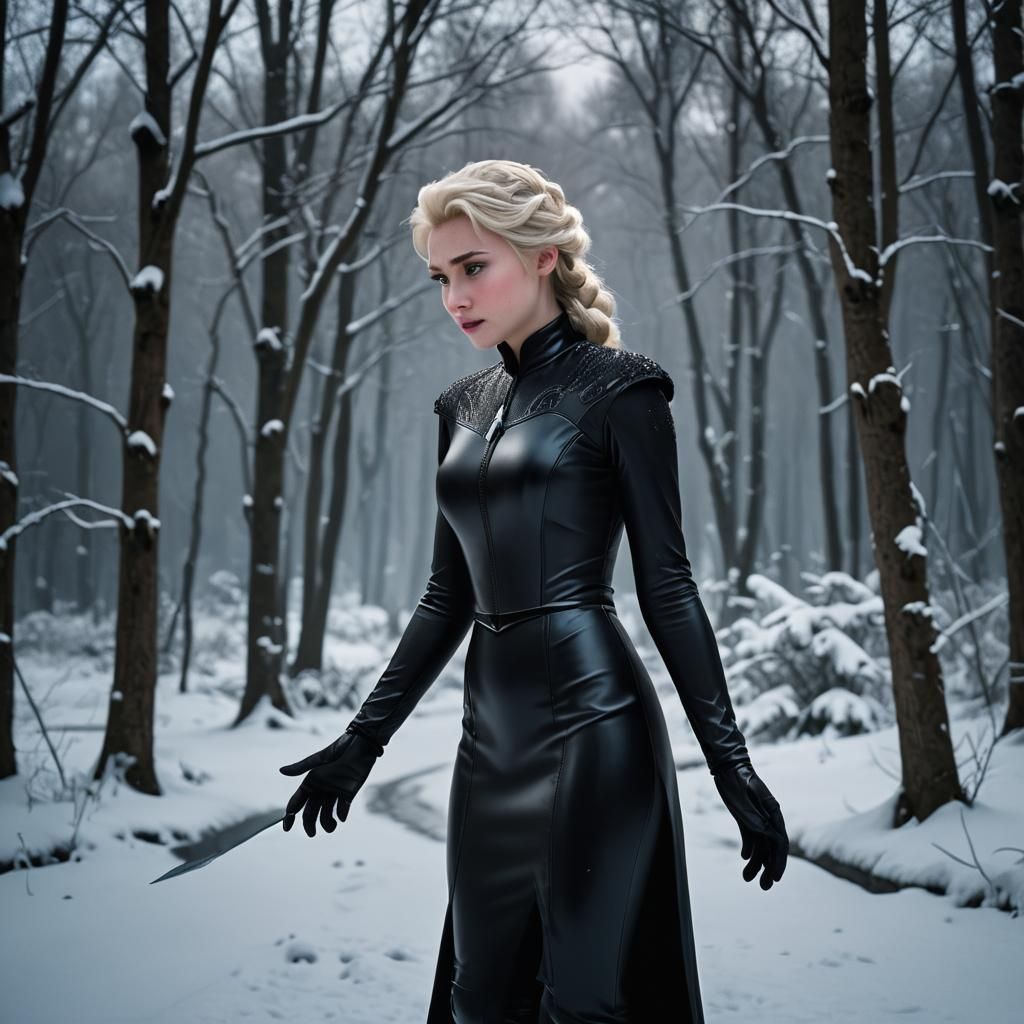 Elsa in Black Latex: Cinematic Film Still
