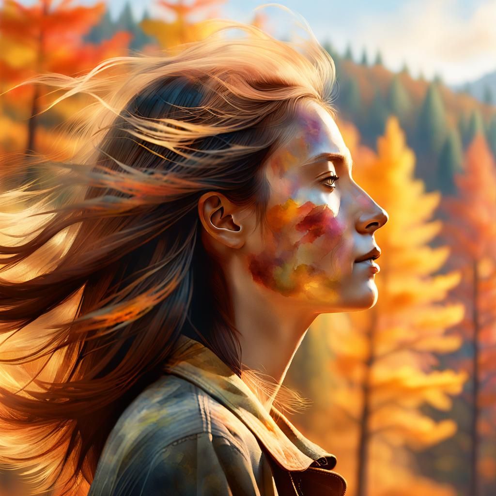Autumn Woman in Watercolor Style