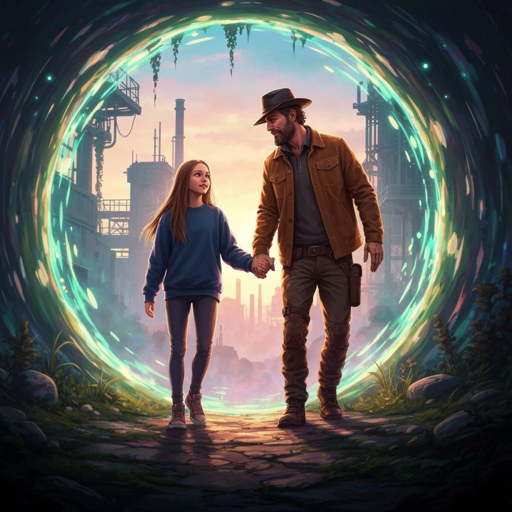 Father and Daughter Enter a Mystical Portal