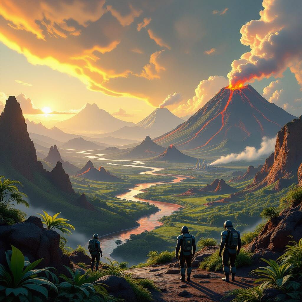 Intelligent Apes on Futuristic Venus Landscape