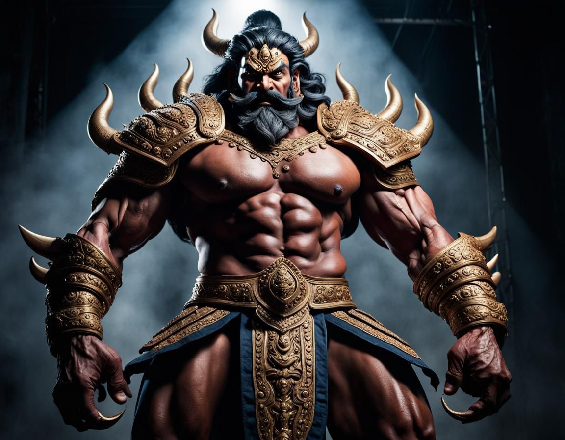 Ravana: Ten-Faced Warrior in Dynamic Studio Shot