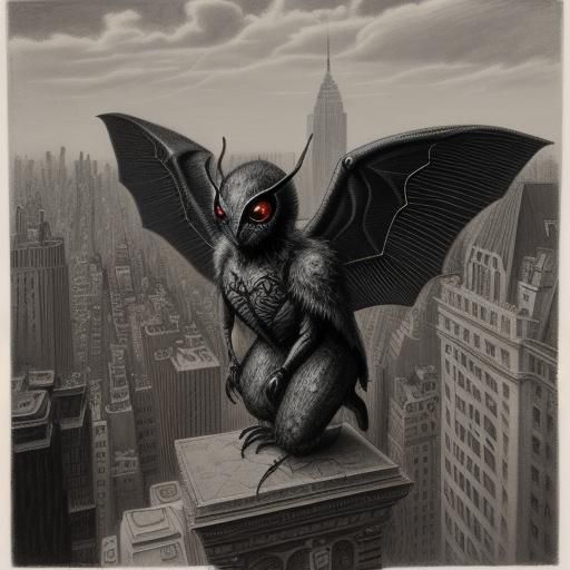 Mothman Sighting in 1900s New York: Charcoal Art