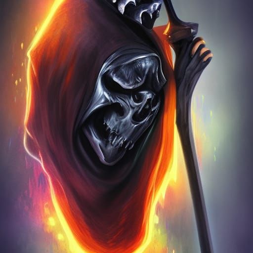 Dramatic Grim Reaper in Colorful Splash Art