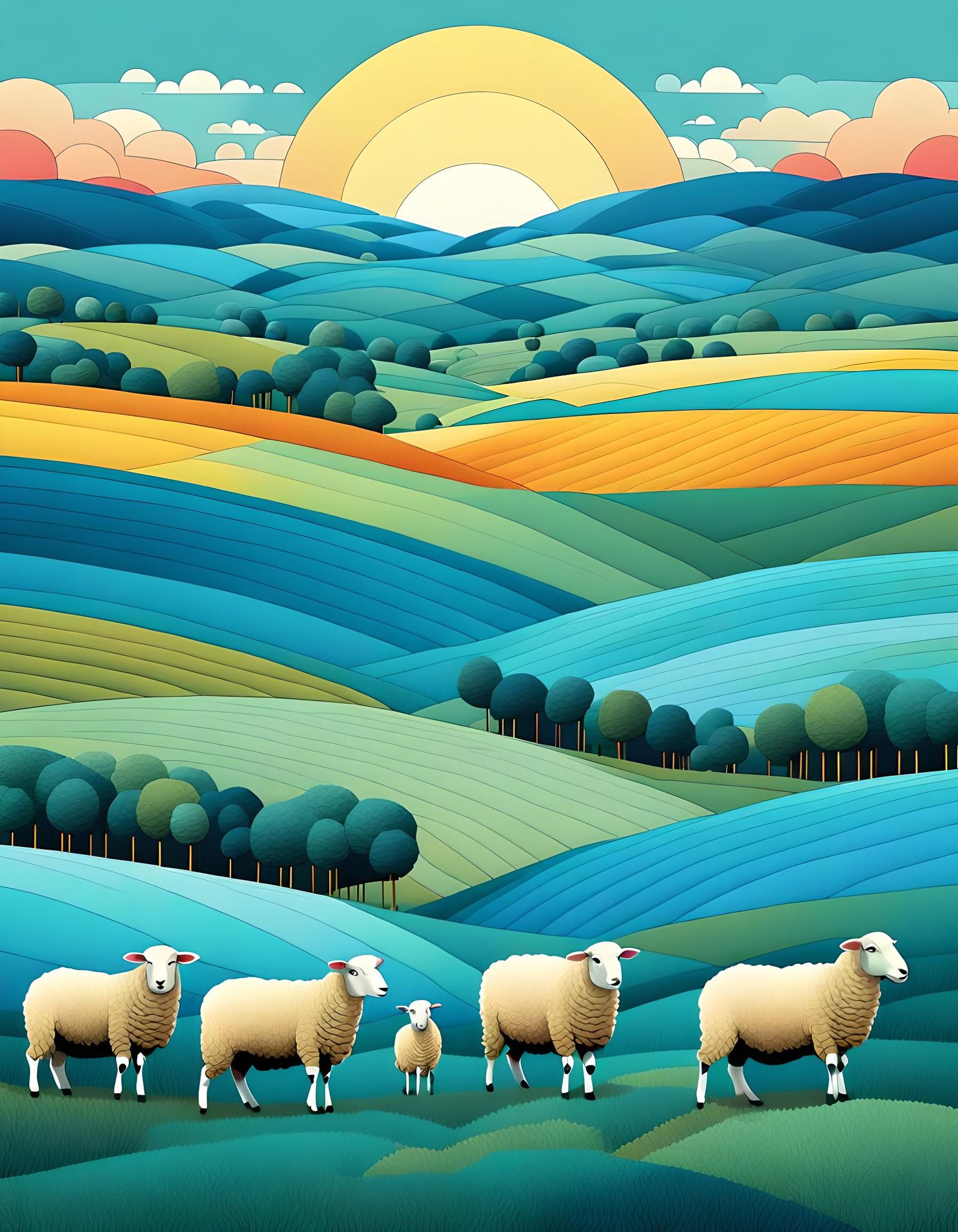 Patchwork Sheep in Geometric Pop Art Style