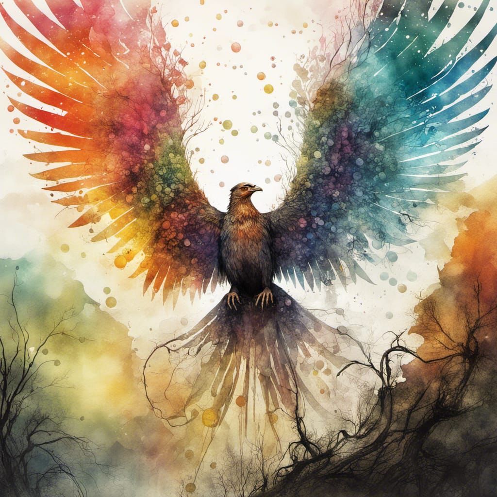 Phoenix Rising in Shimmering Watercolor Fantasy
